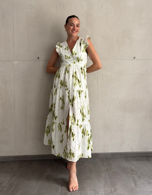 Lochdesign Kleid mit Rüschenärmeln & Blumendetails