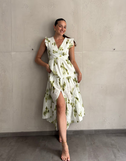 Lochdesign Kleid mit Rüschenärmeln & Blumendetails