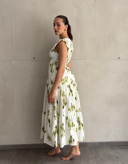 Lochdesign Kleid mit Rüschenärmeln & Blumendetails