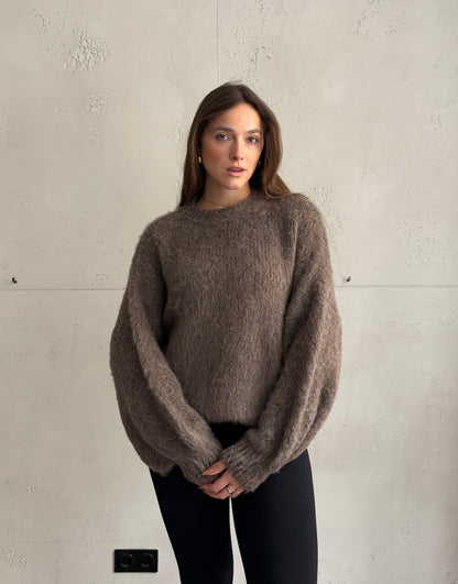 Kuschel-Pullover – Oversize mit weitem Ärmel & Bund