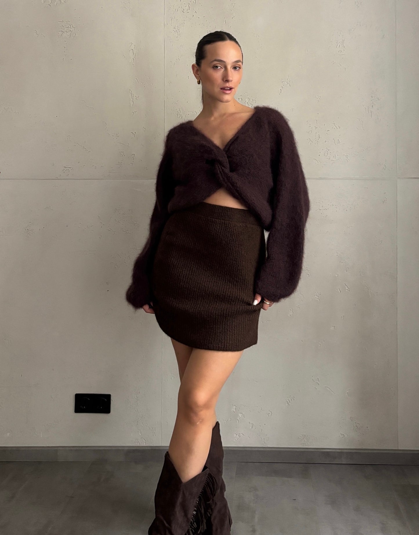 80% Kid-Mohair Pullover mit Knotendesign
