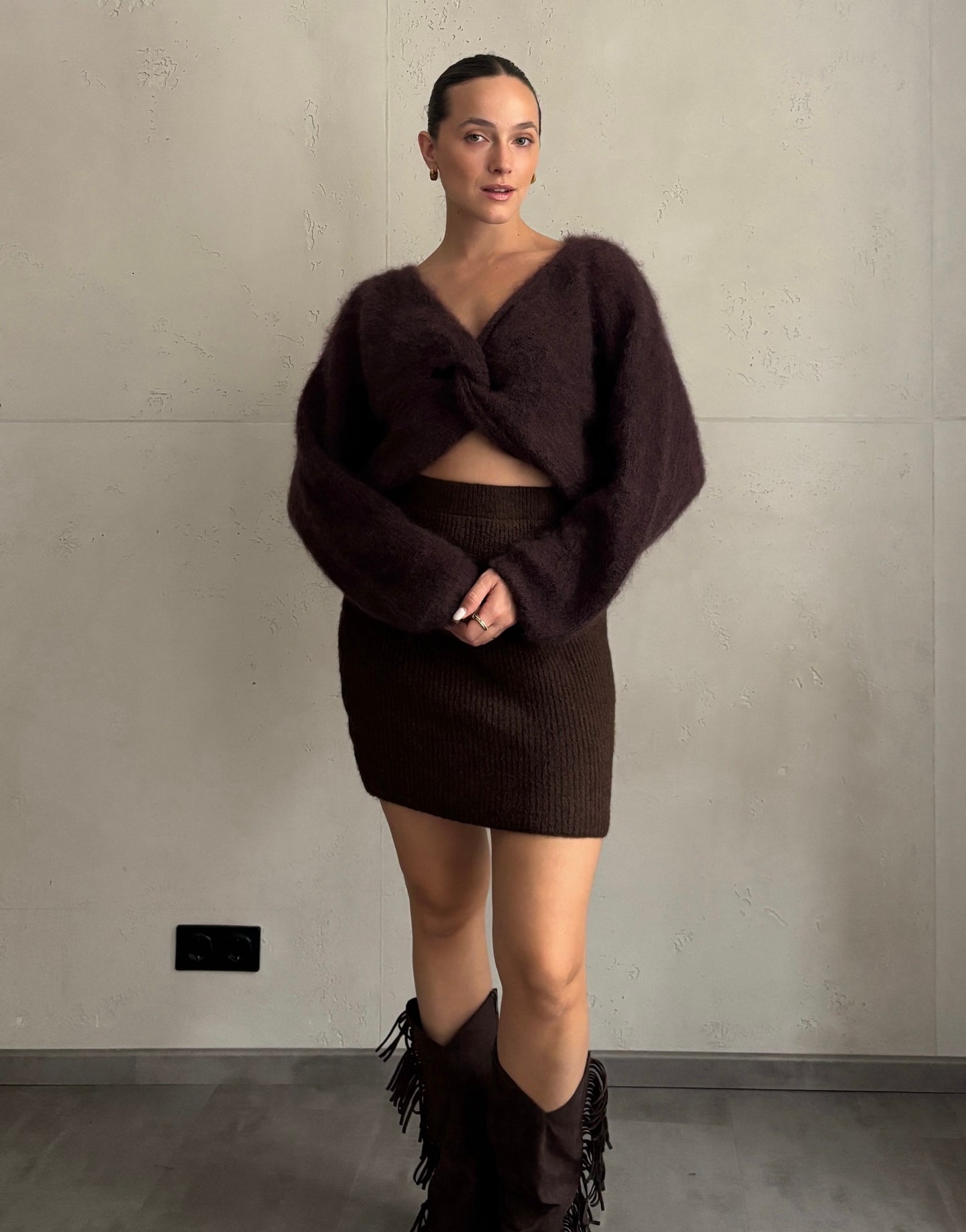 80% Kid-Mohair Pullover mit Knotendesign