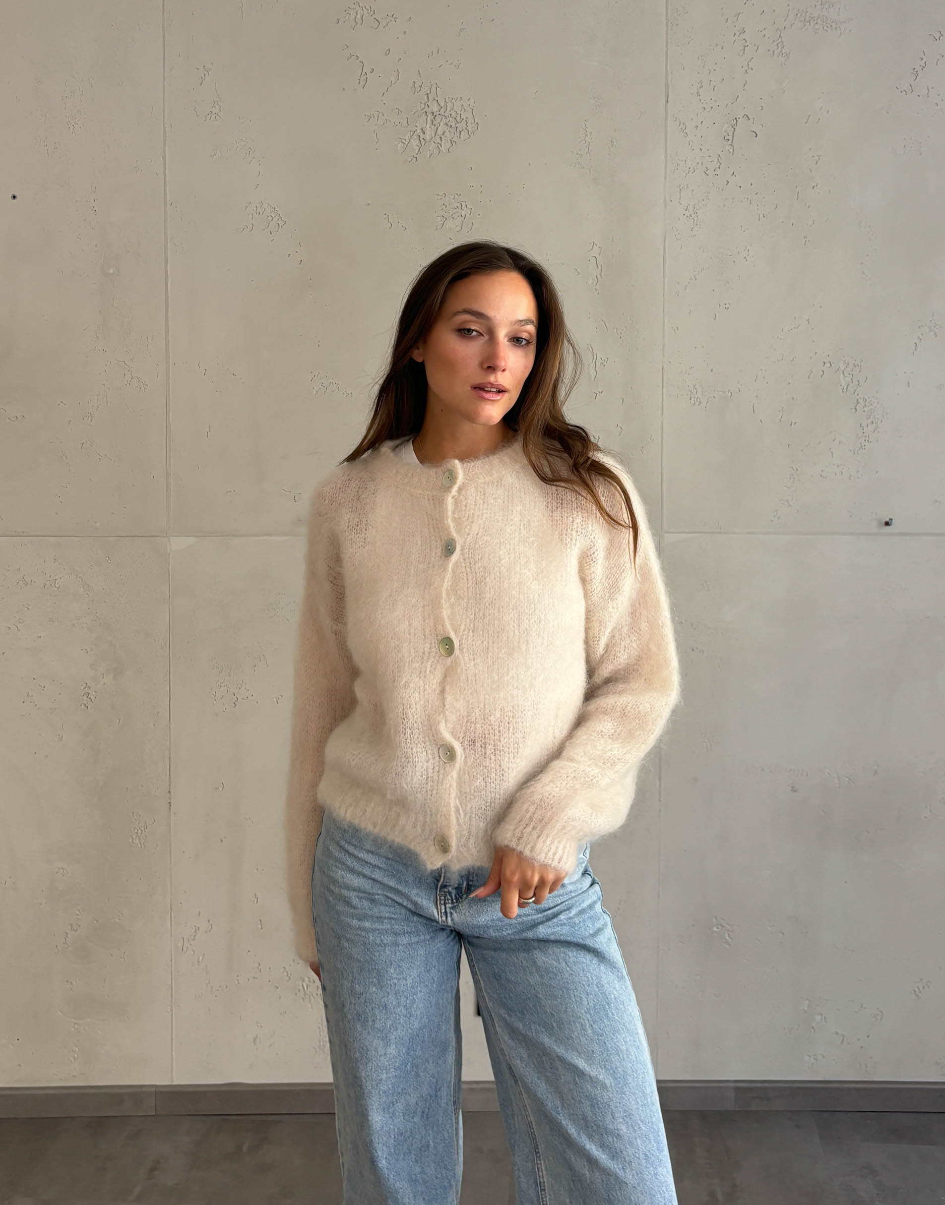 Mohair Strickjacke in Beige