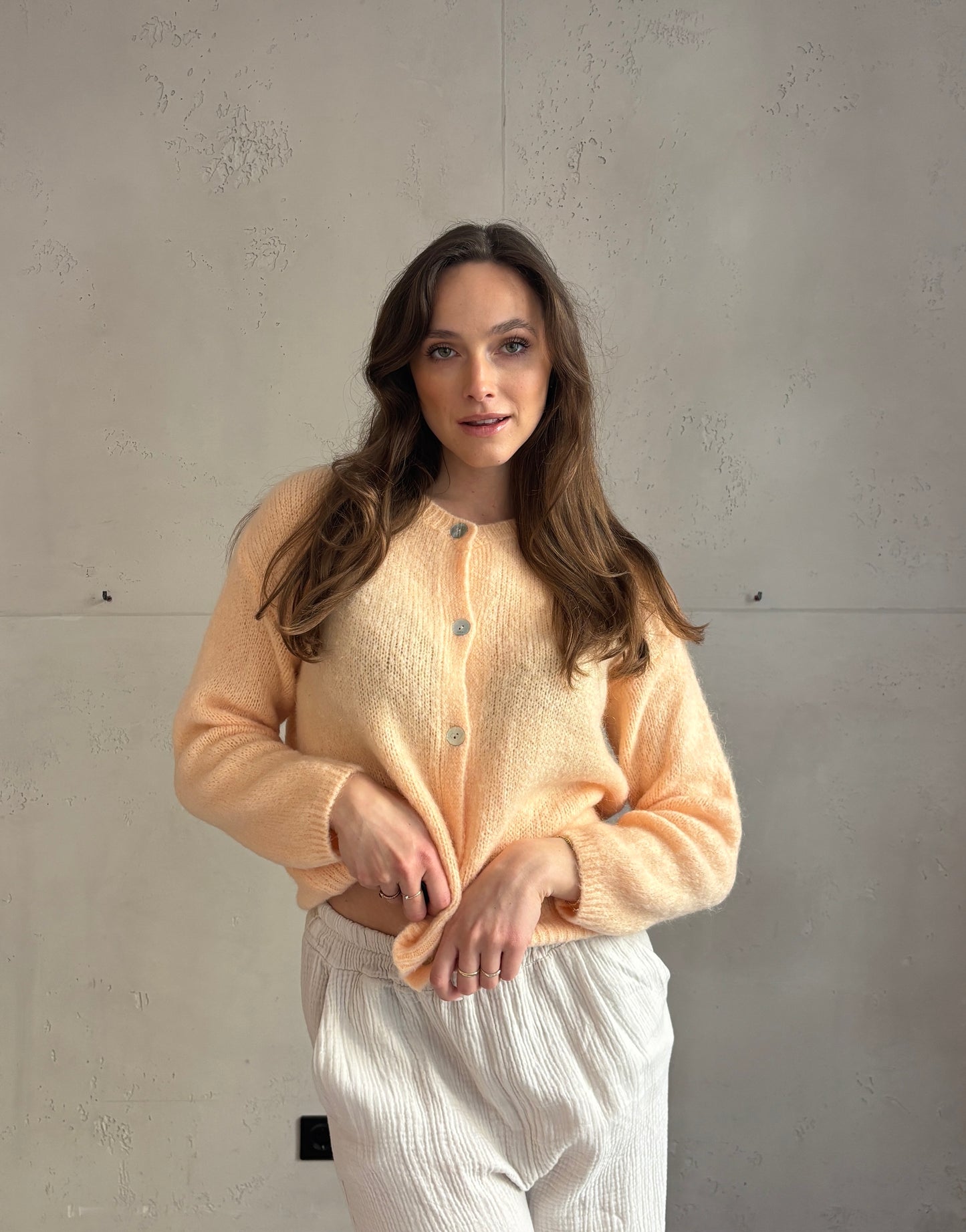 Mohair Strickjacke mit Rundhals