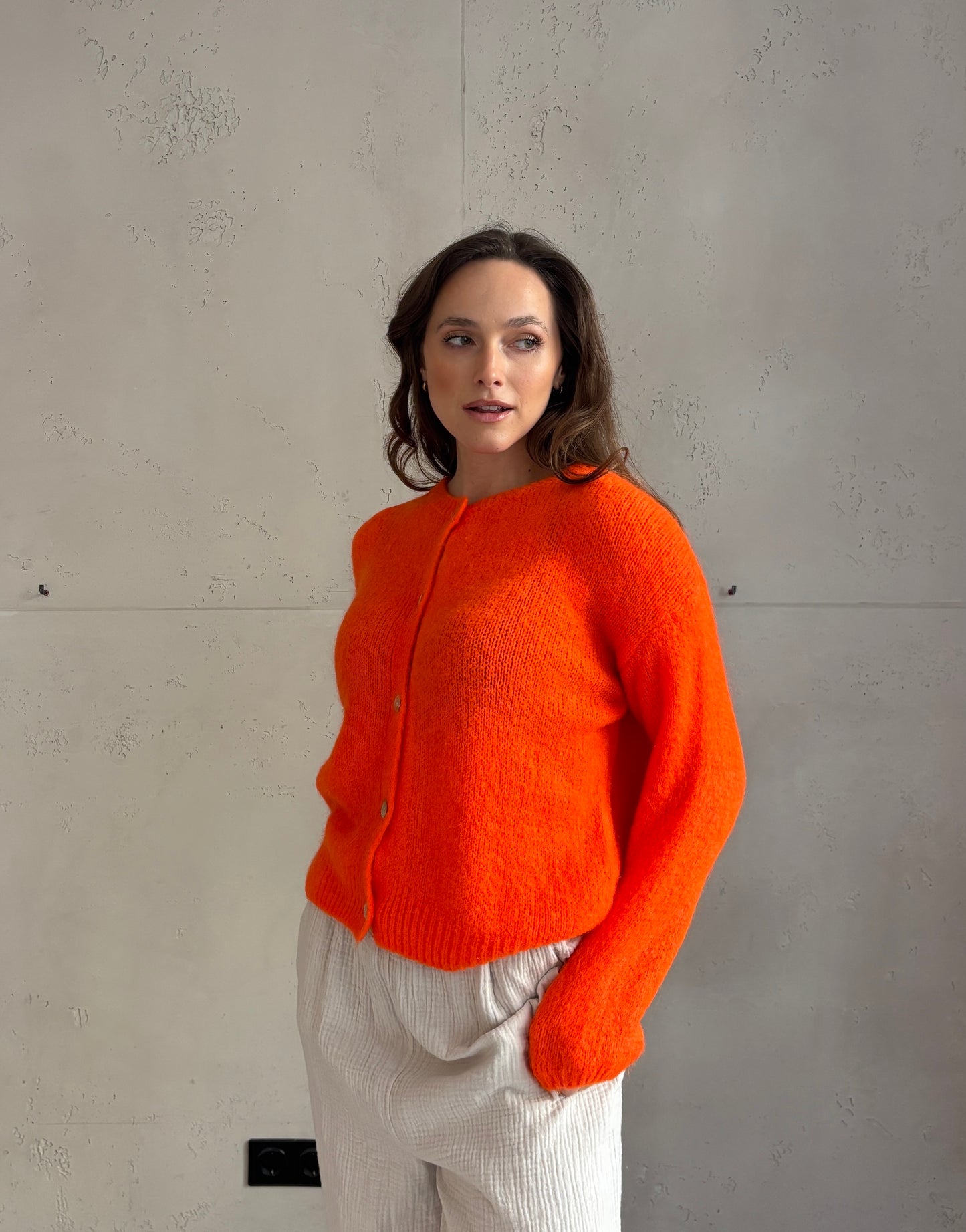 Mohair Strickjacke mit Rundhals