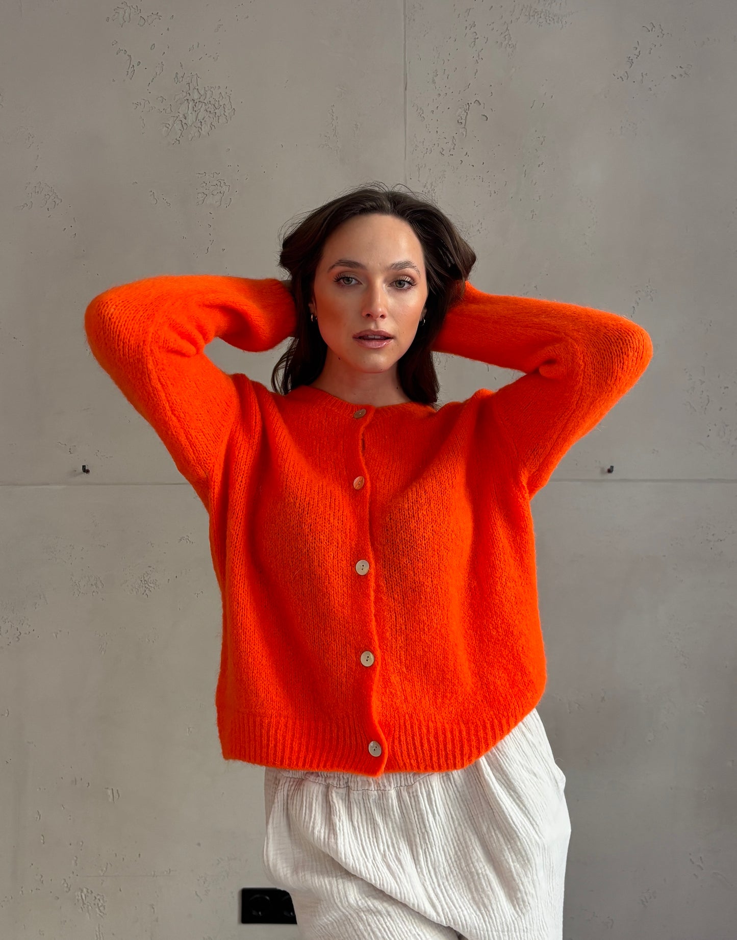 Mohair Strickjacke mit Rundhals