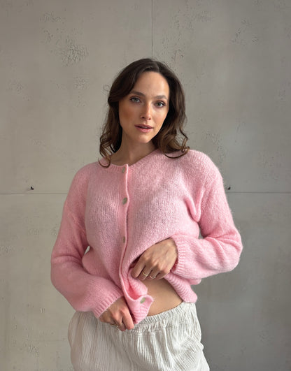 Mohair Strickjacke mit Rundhals