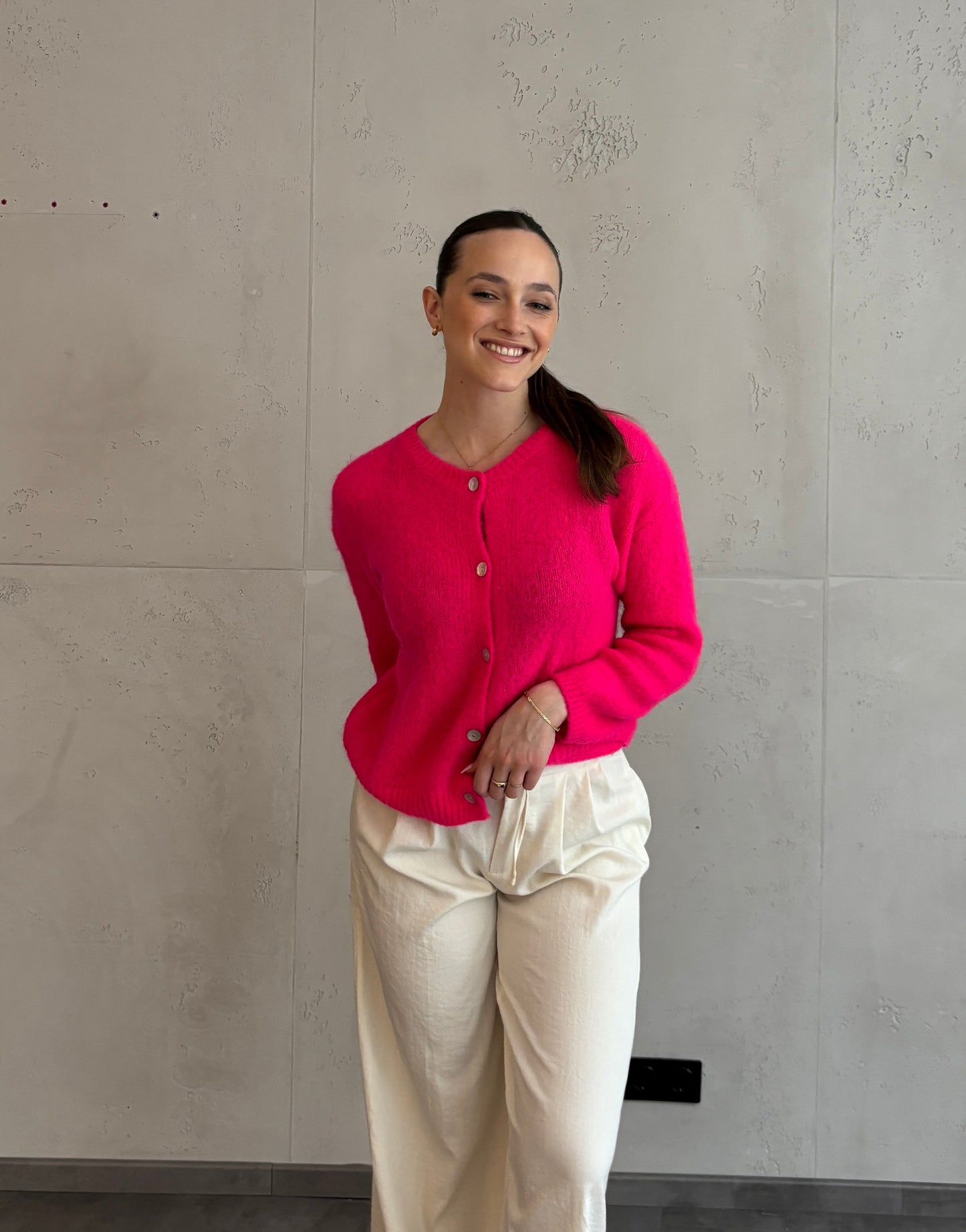 Mohair Strickjacke mit Rundhals