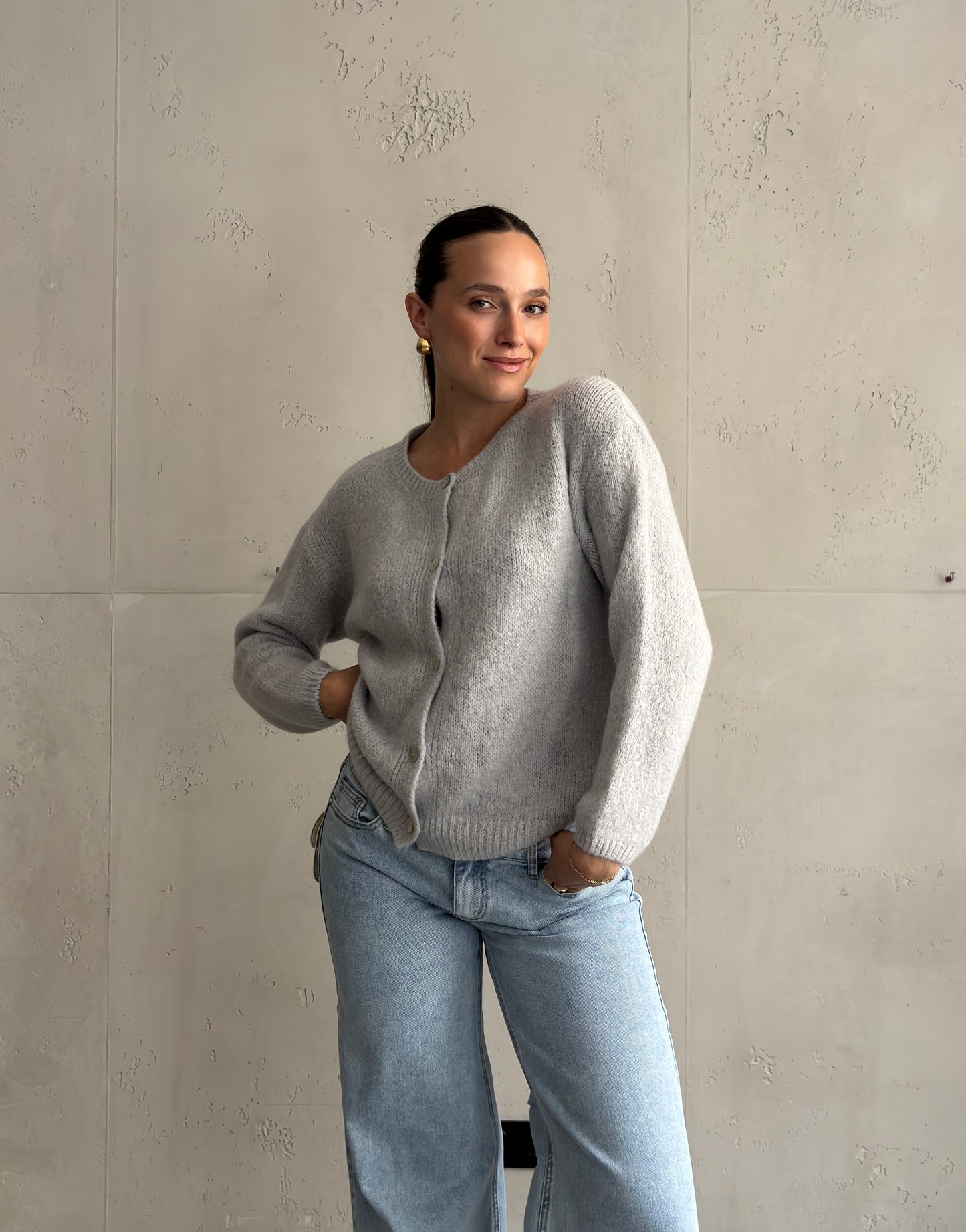Mohair Strickjacke mit Rundhals