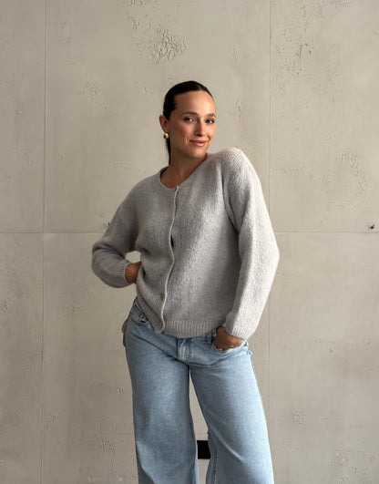 Mohair Strickjacke mit Rundhals
