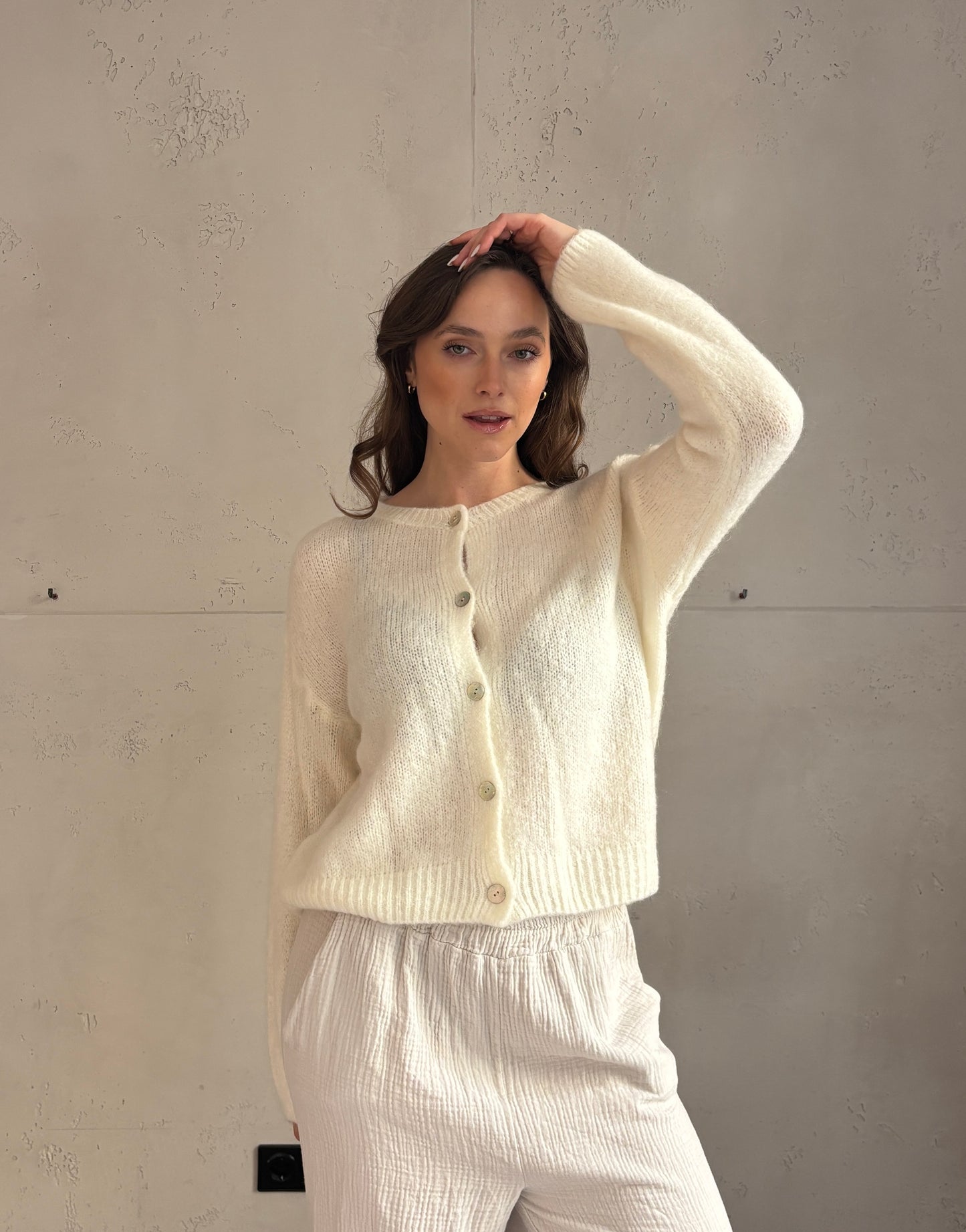 Mohair Strickjacke mit Rundhals