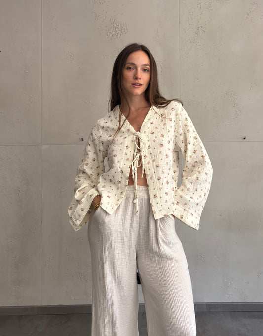 Flower-Print Musselin Bluse zum Binden