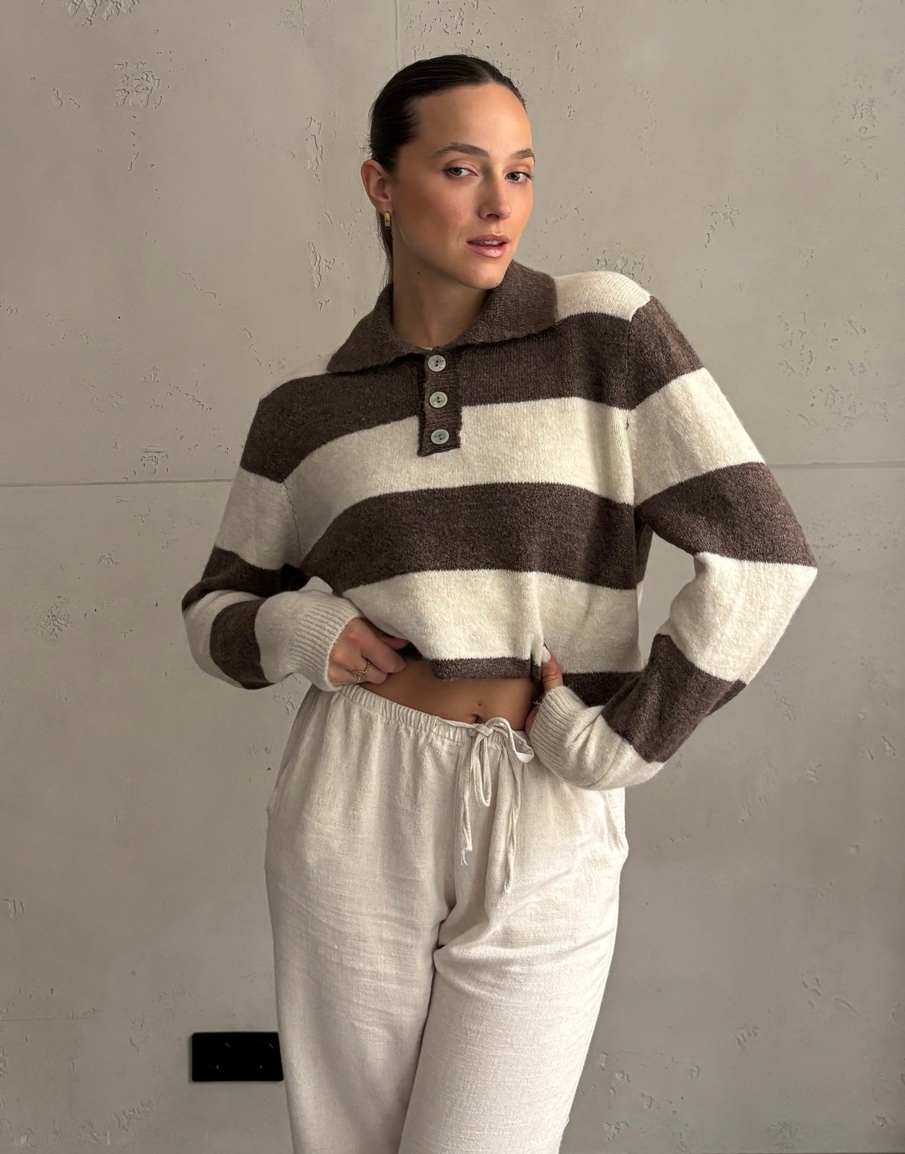 Strick-Poloshirt mit Streifen