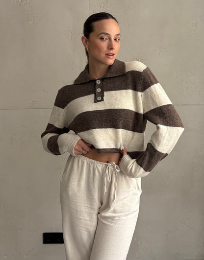 Strick-Poloshirt mit Streifen