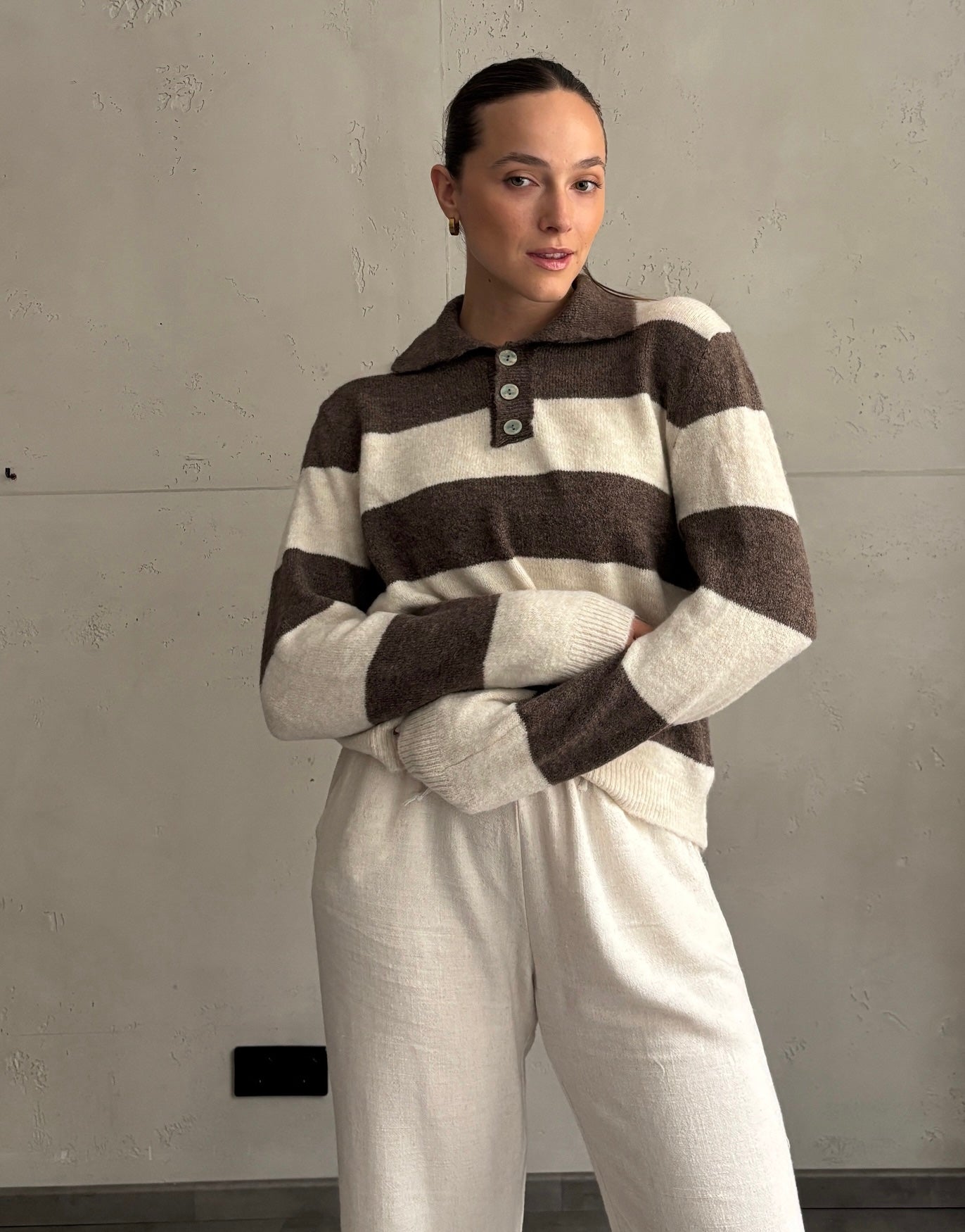 Strick-Poloshirt mit Streifen