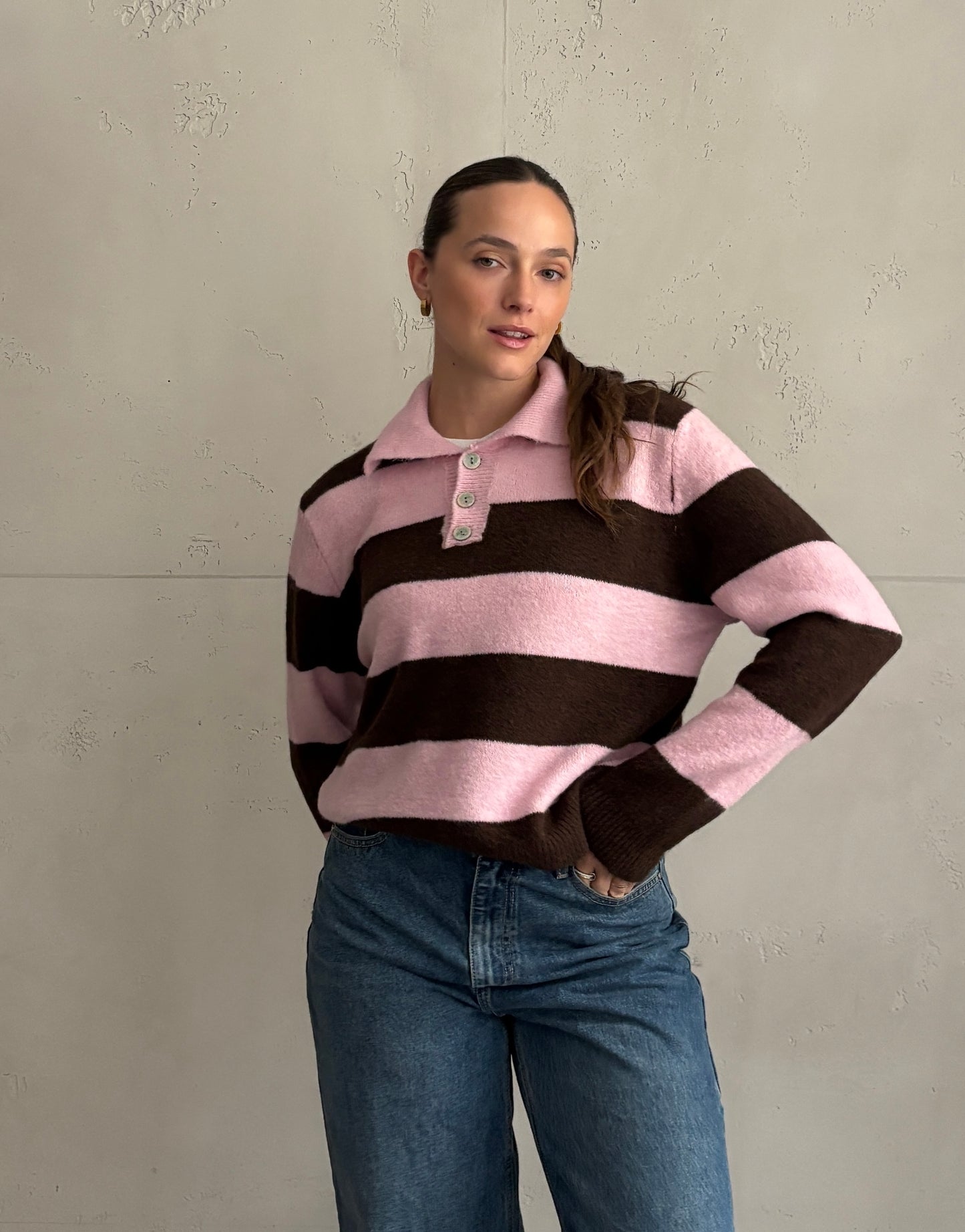 Strick-Poloshirt mit Streifen