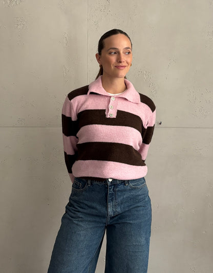 Strick-Poloshirt mit Streifen