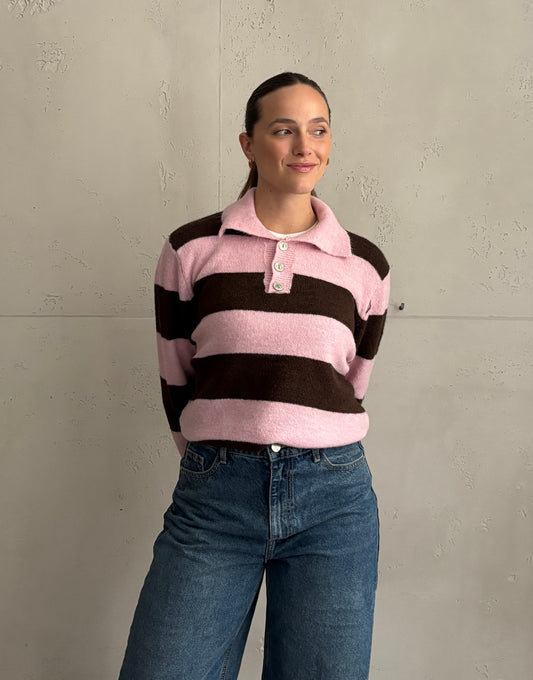 Strick-Poloshirt mit Streifen