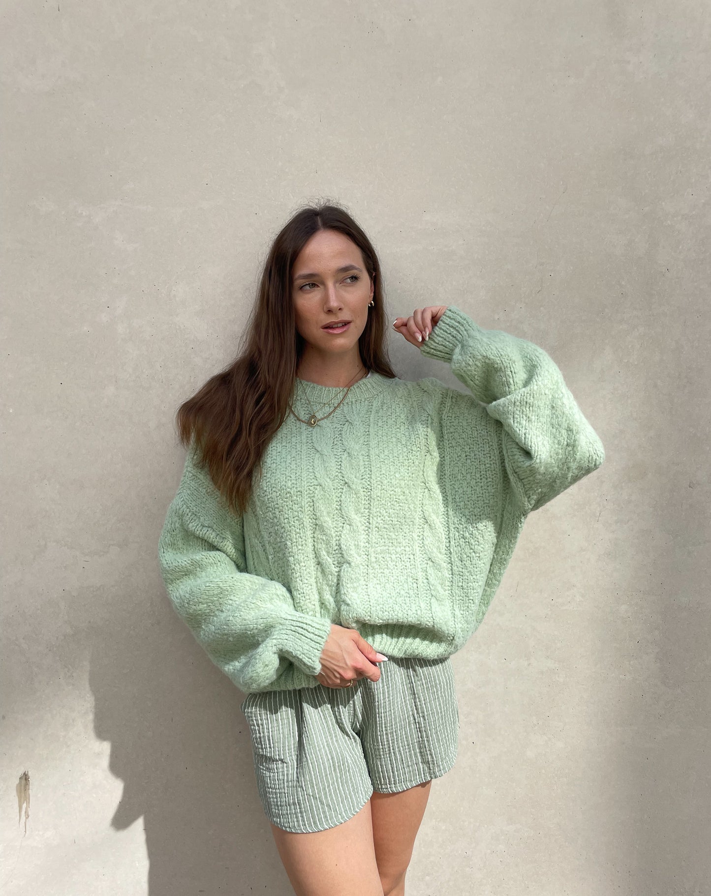 Pullover mit Zopfmuster in mint