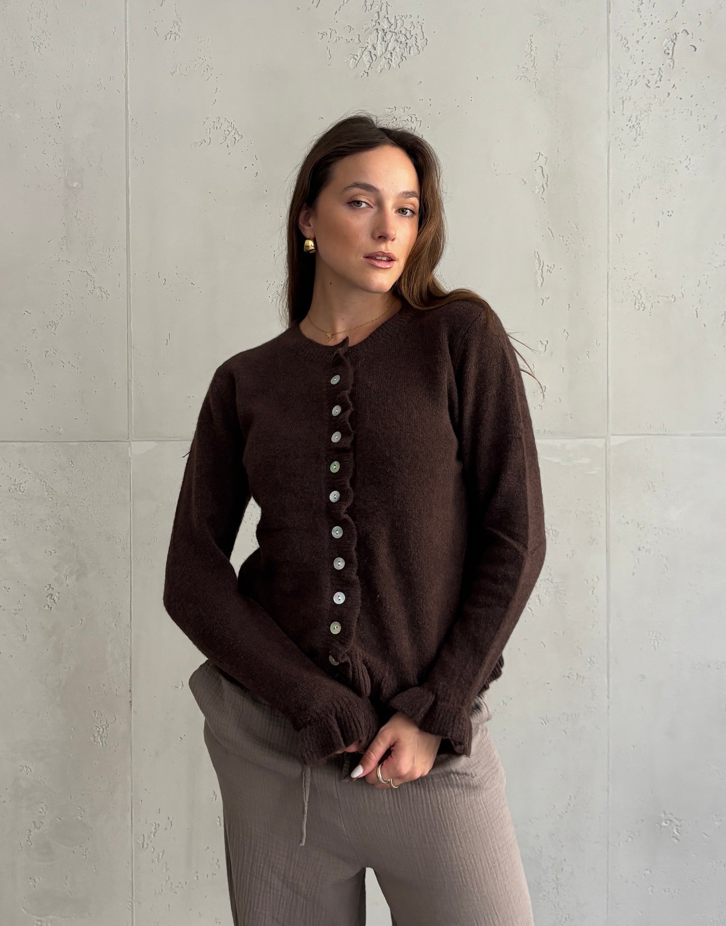 Rüschen-Strickjacke