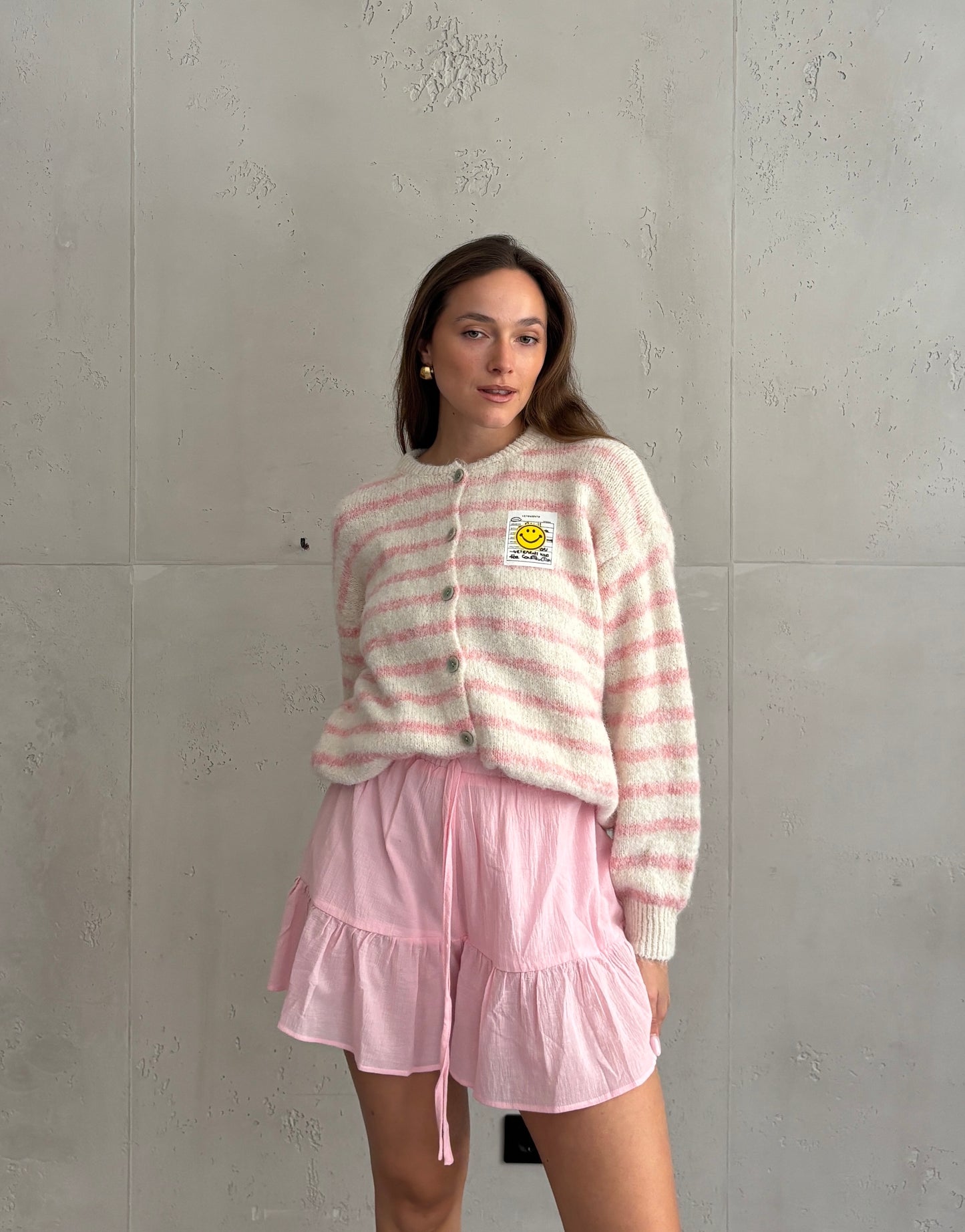 Smiley Patch Strickjacke gestreift