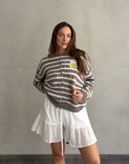 Smiley Patch Strickjacke gestreift
