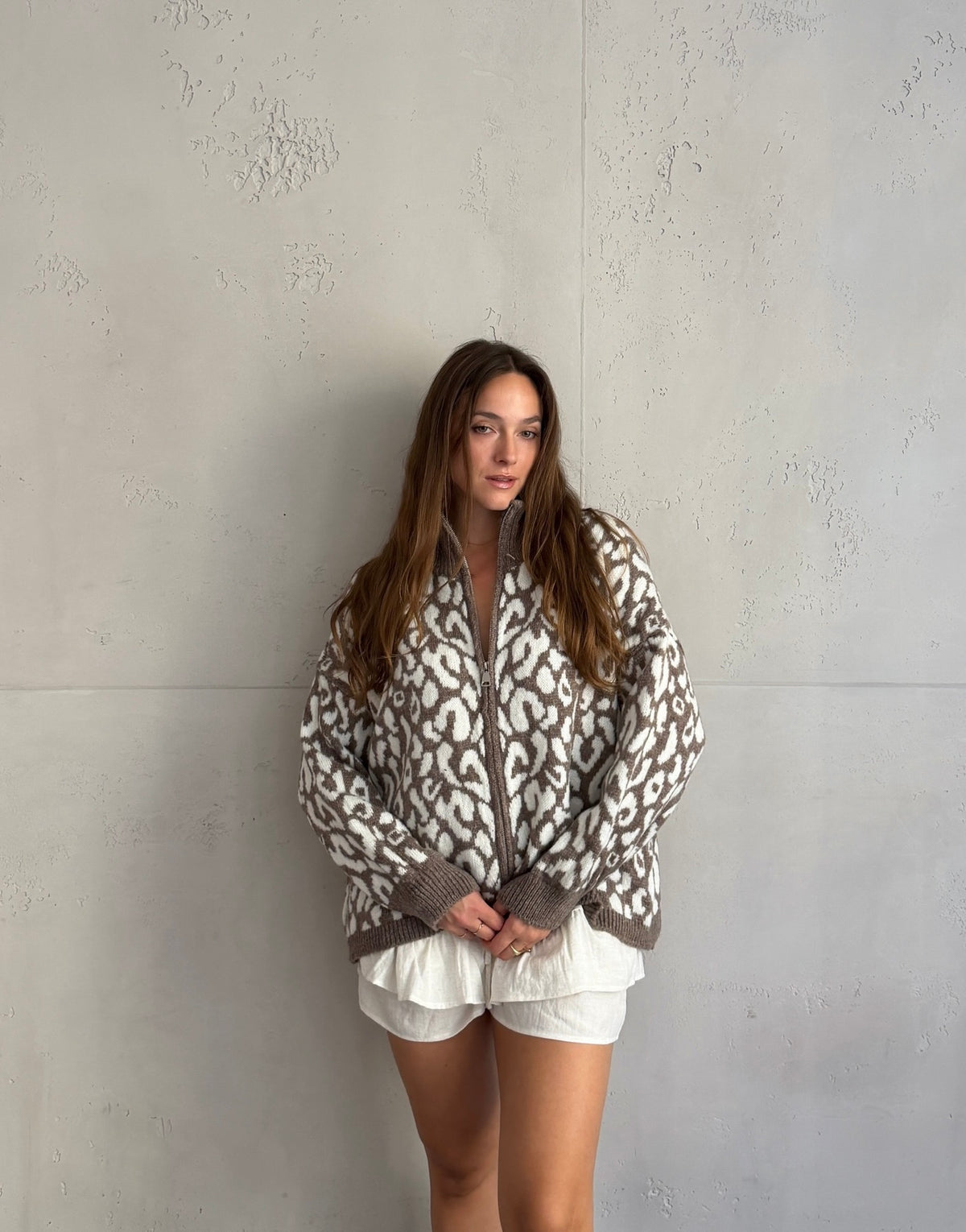 Leo Zip-Strickjacke mit Stehkragen