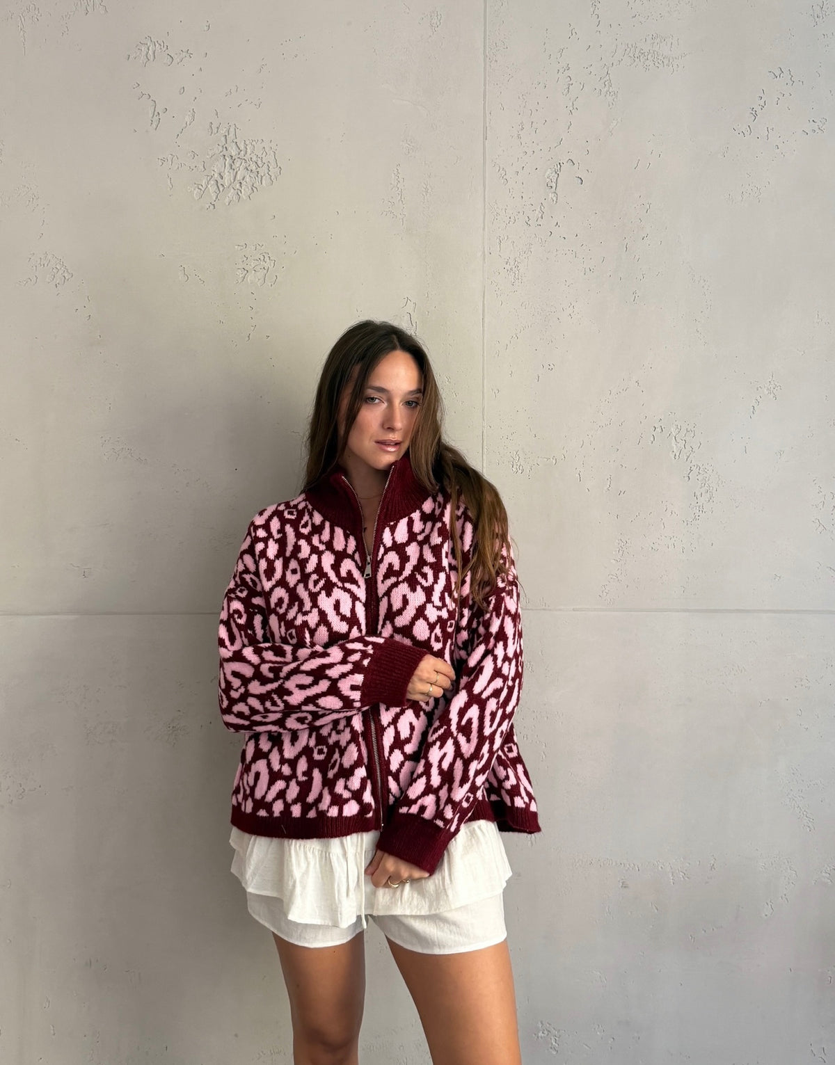 Leo Zip-Strickjacke mit Stehkragen