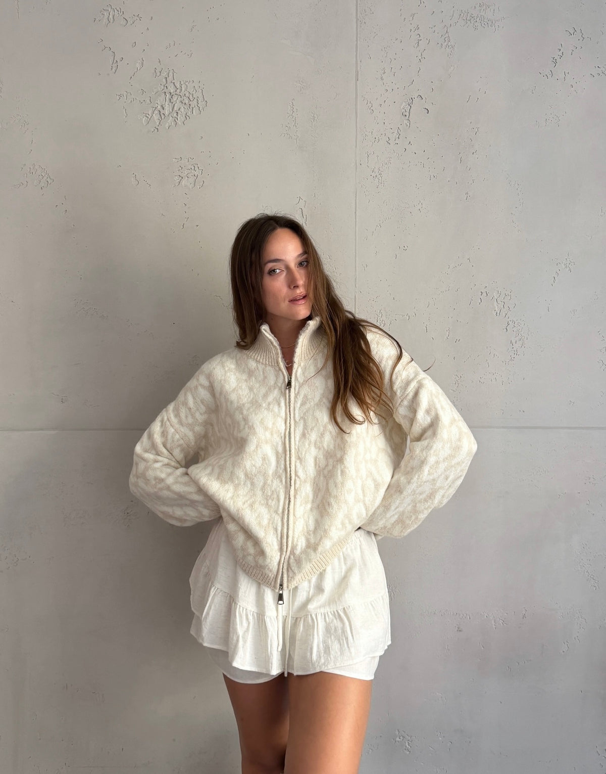 Leo Zip-Strickjacke mit Stehkragen