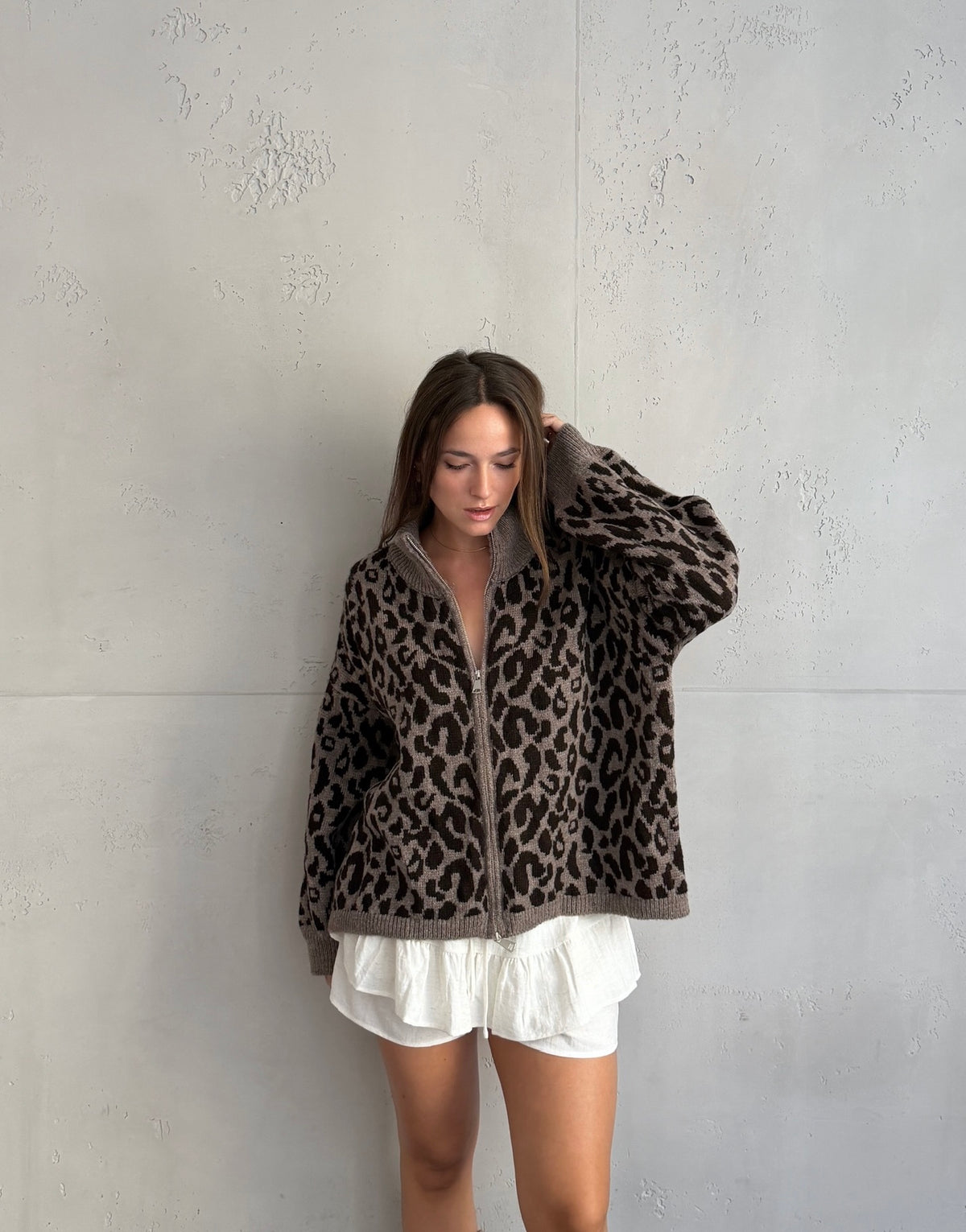 Leo Zip-Strickjacke mit Stehkragen