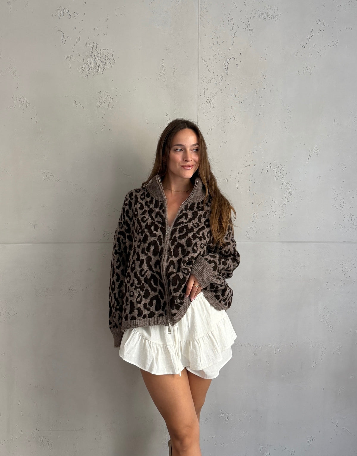 Leo Zip-Strickjacke mit Stehkragen