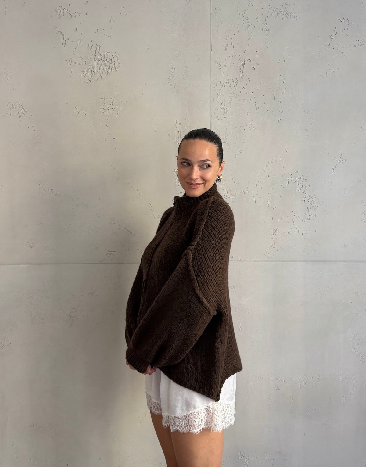 Lange Oversize-Strickjacke mit Zip