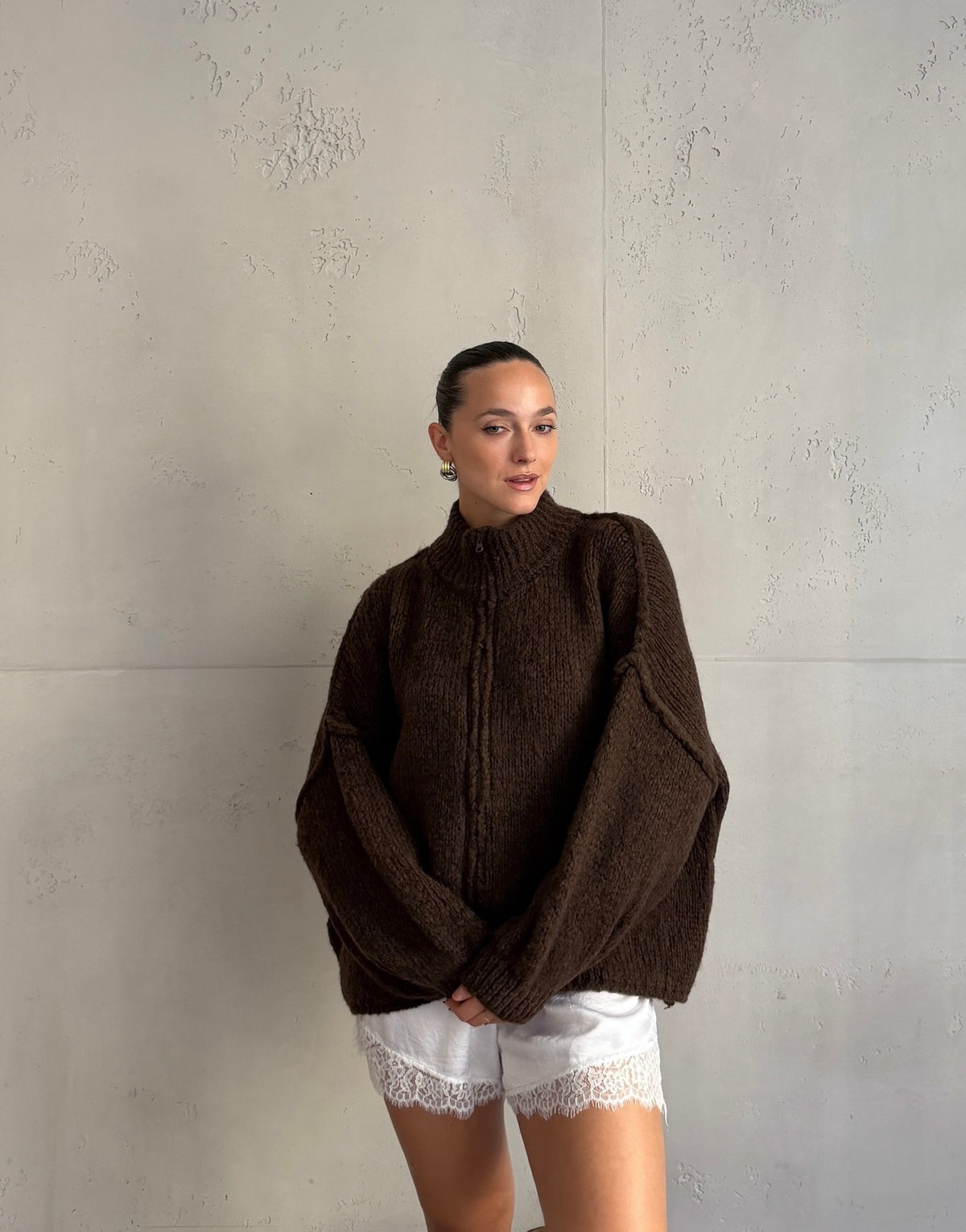 Lange Oversize-Strickjacke mit Zip