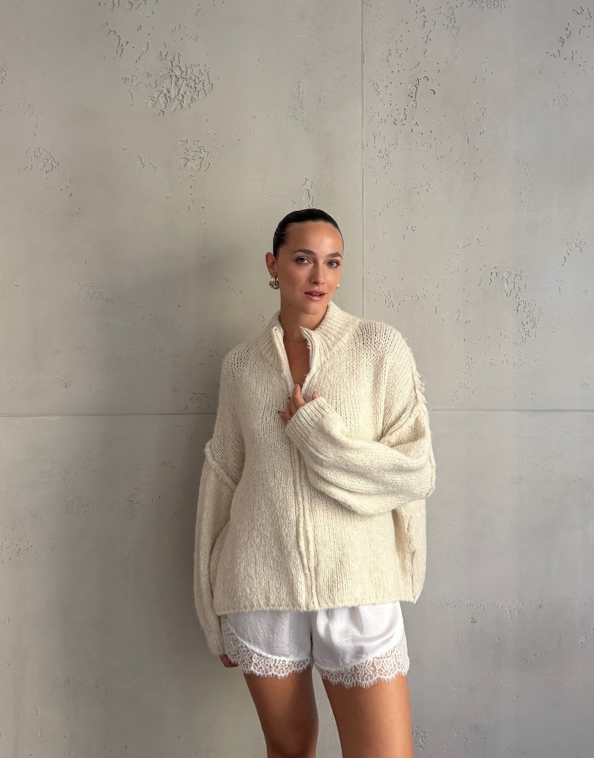 Lange Oversize-Strickjacke mit Zip
