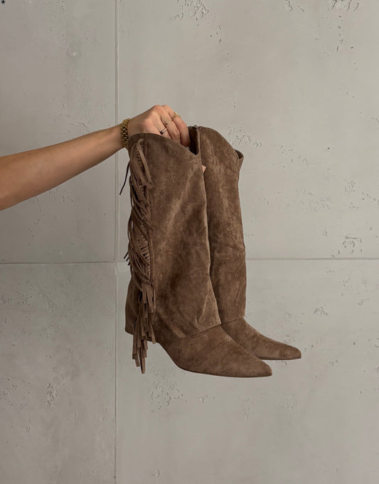 Cowboy Stiefel mit Fransen – spitzer Absatz & Seiten-Reißverschluss