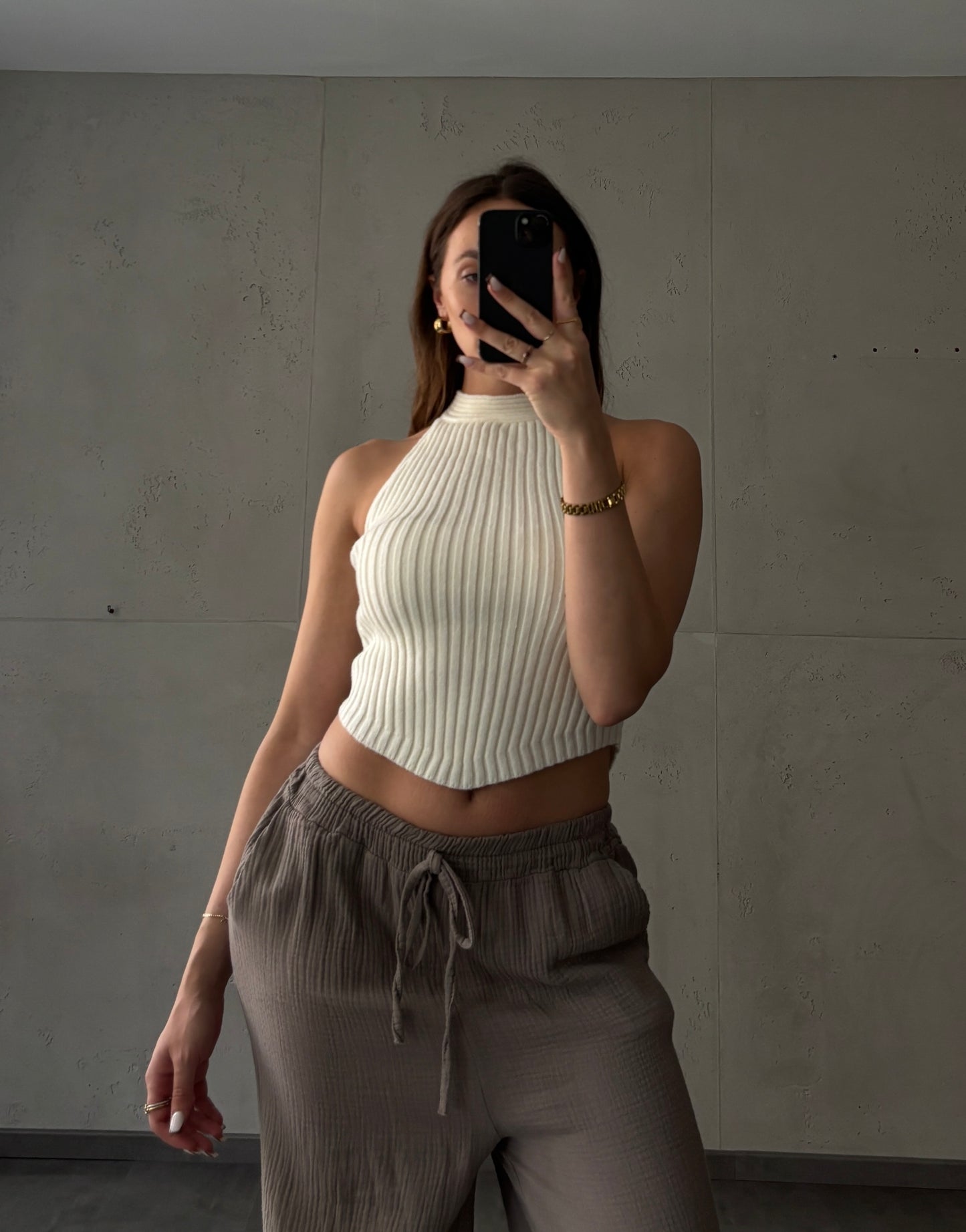 Ribbed Stricktop – high neck & Back-Knot