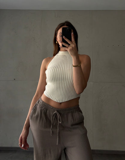 Ribbed Stricktop – high neck & Back-Knot