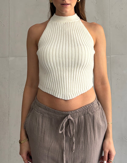 Ribbed Stricktop – high neck & Back-Knot