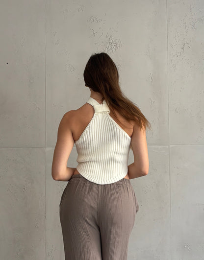Ribbed Stricktop – high neck & Back-Knot