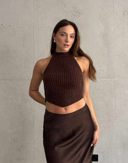 Ribbed Stricktop – high neck & Back-Knot