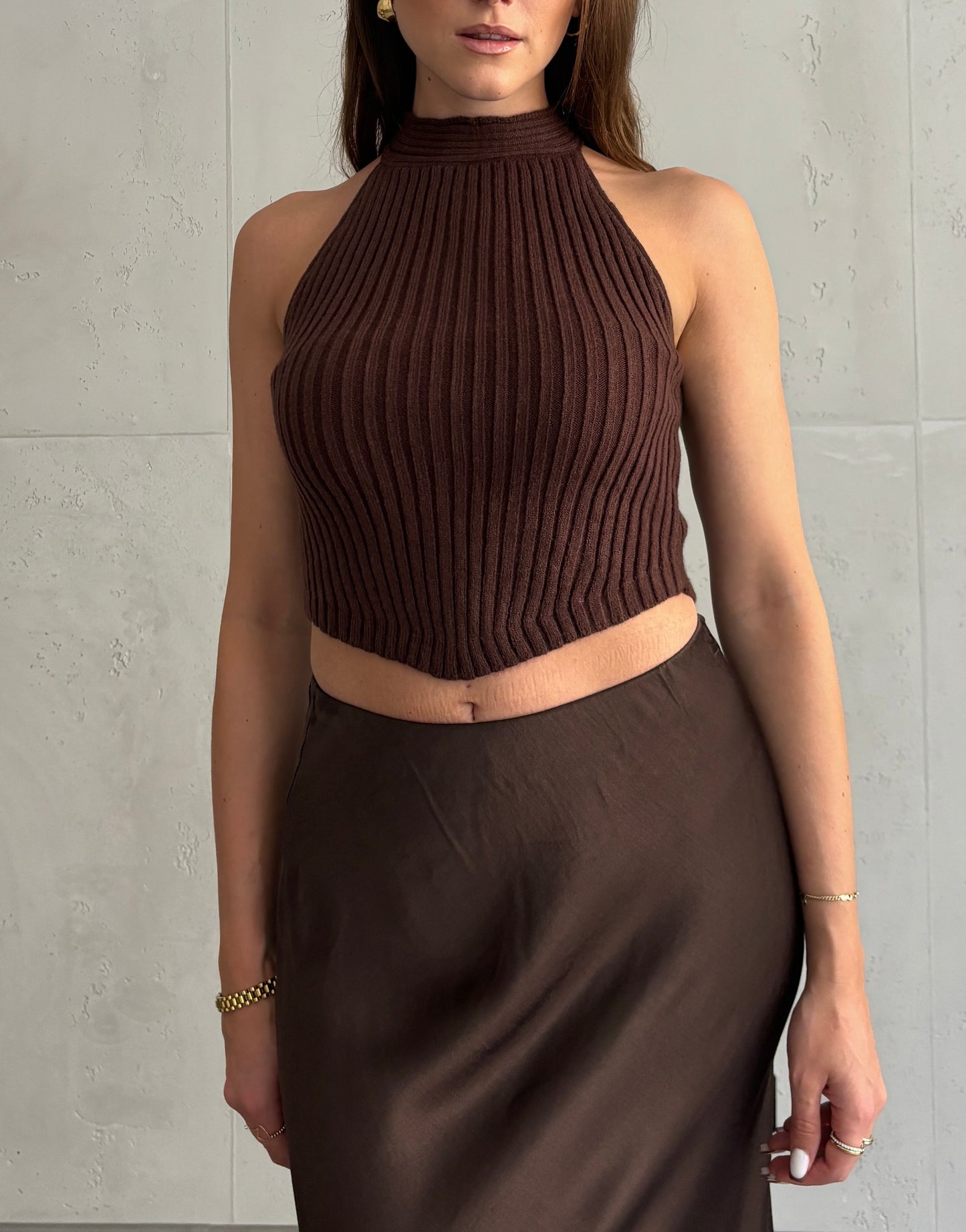 Ribbed Stricktop – high neck & Back-Knot
