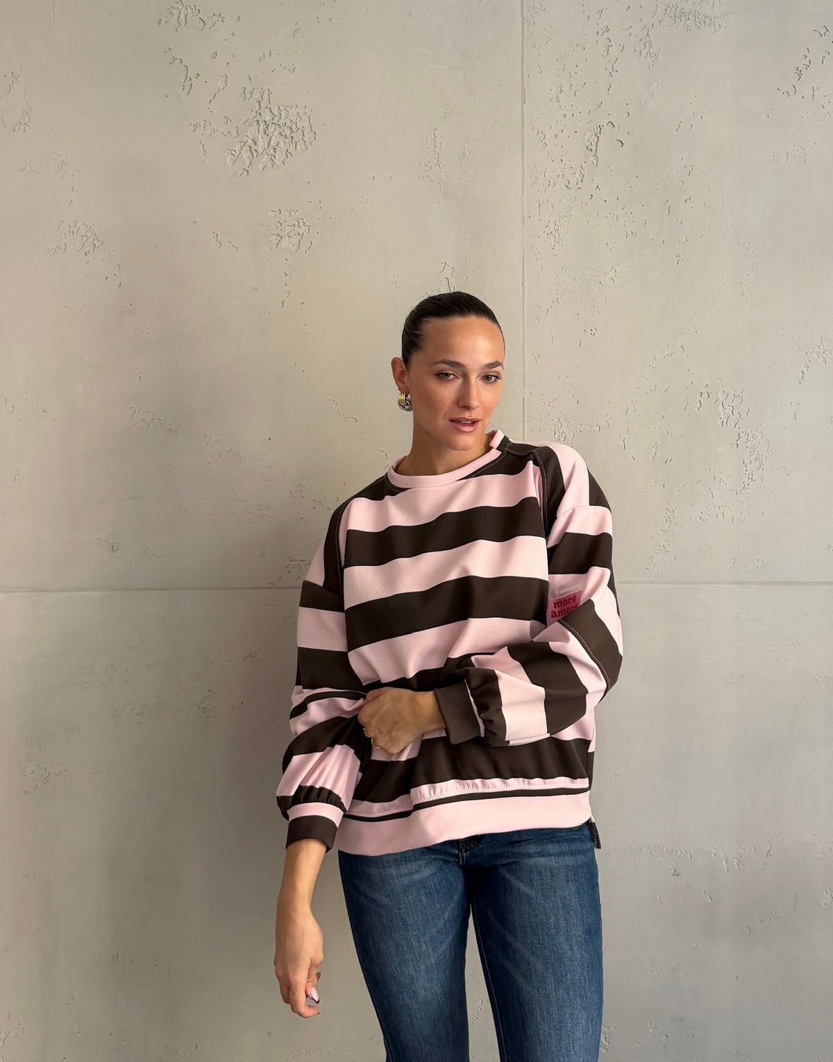 Gestreiftes More-Amore-Sweatshirt