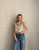 Ärmellose Hemdbluse mit Gummizug & Brusttasche – 100% Baumwolle - Switch - Fashion