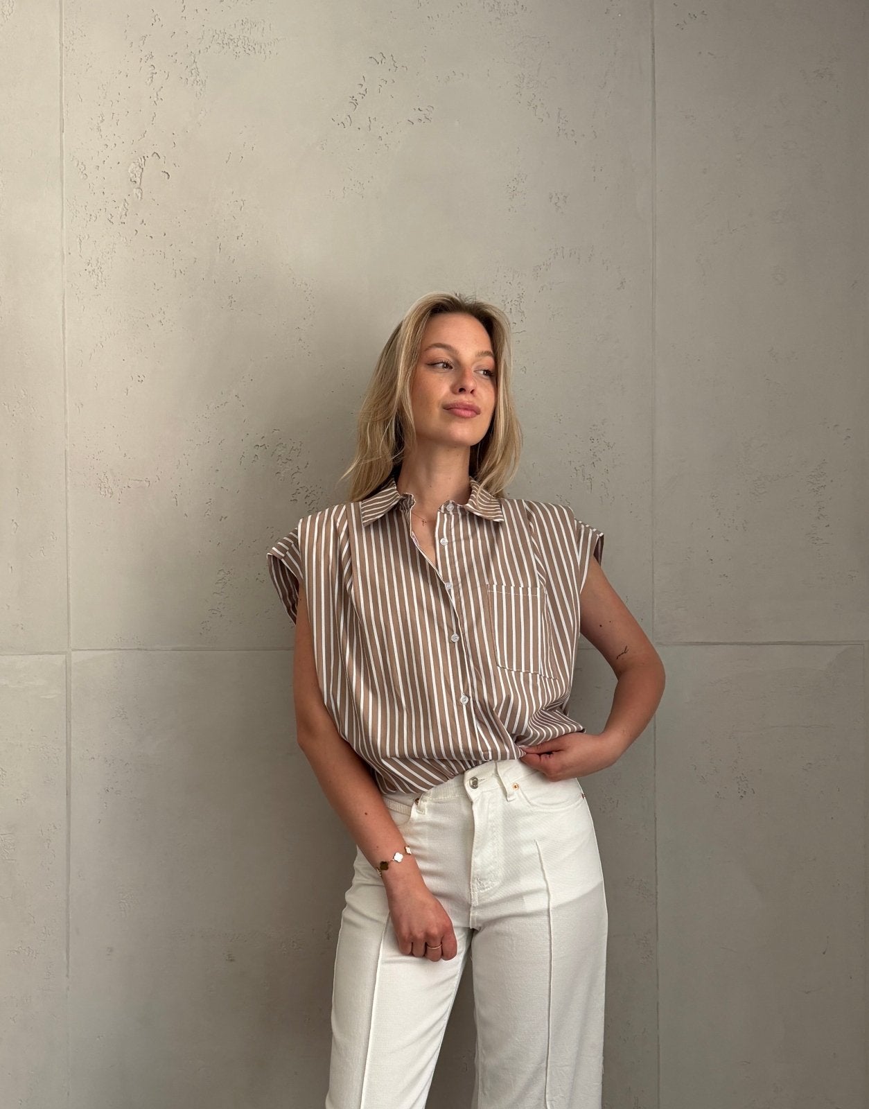 Ärmellose Hemdbluse mit Streifen & Gummizug – 100% Baumwolle - Switch - Fashion