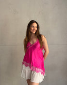 Asymmetrisches Spitzentop aus Seiden - Mix - Switch - Fashion