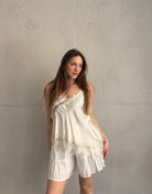 Asymmetrisches Spitzentop aus Seiden - Mix - Switch - Fashion