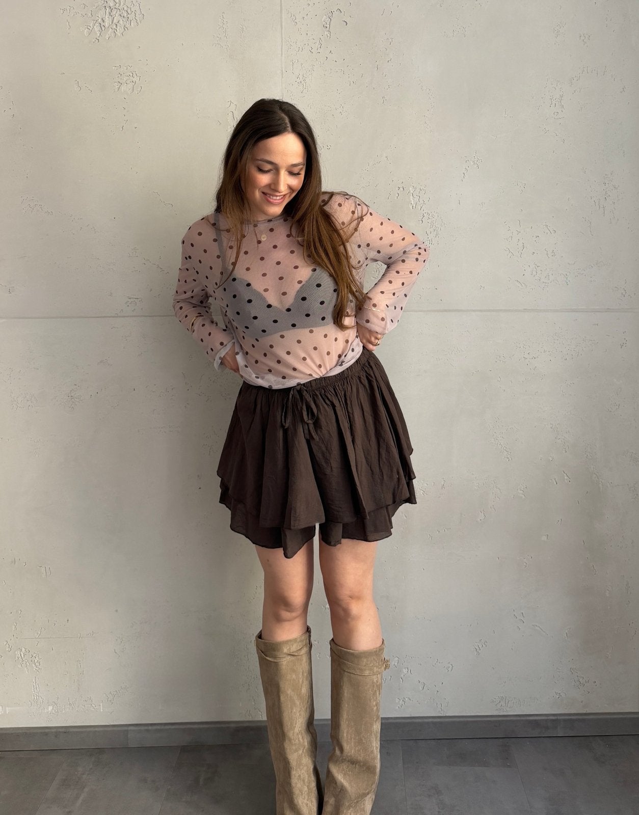 Baumwoll - Minirock mit Shorts (Skort) im Rüschenlook - Switch - Fashion