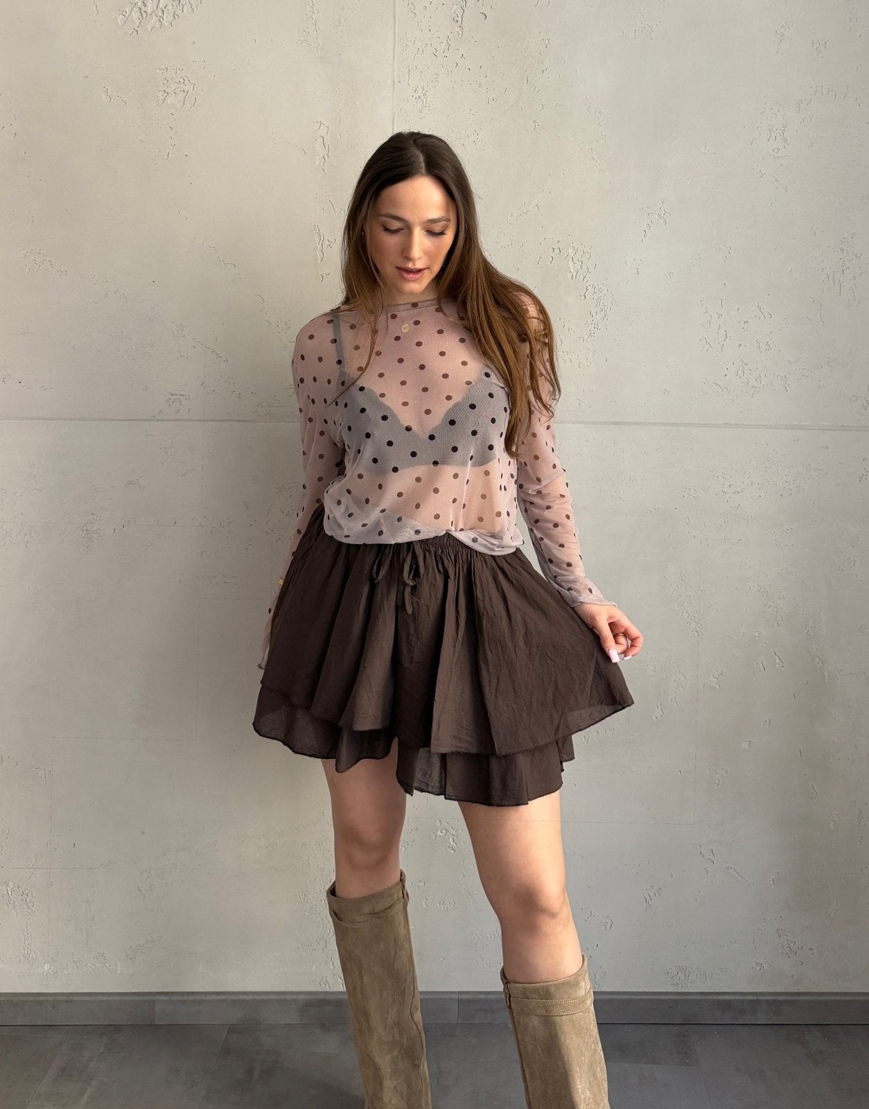 Baumwoll - Minirock mit Shorts (Skort) im Rüschenlook - Switch - Fashion