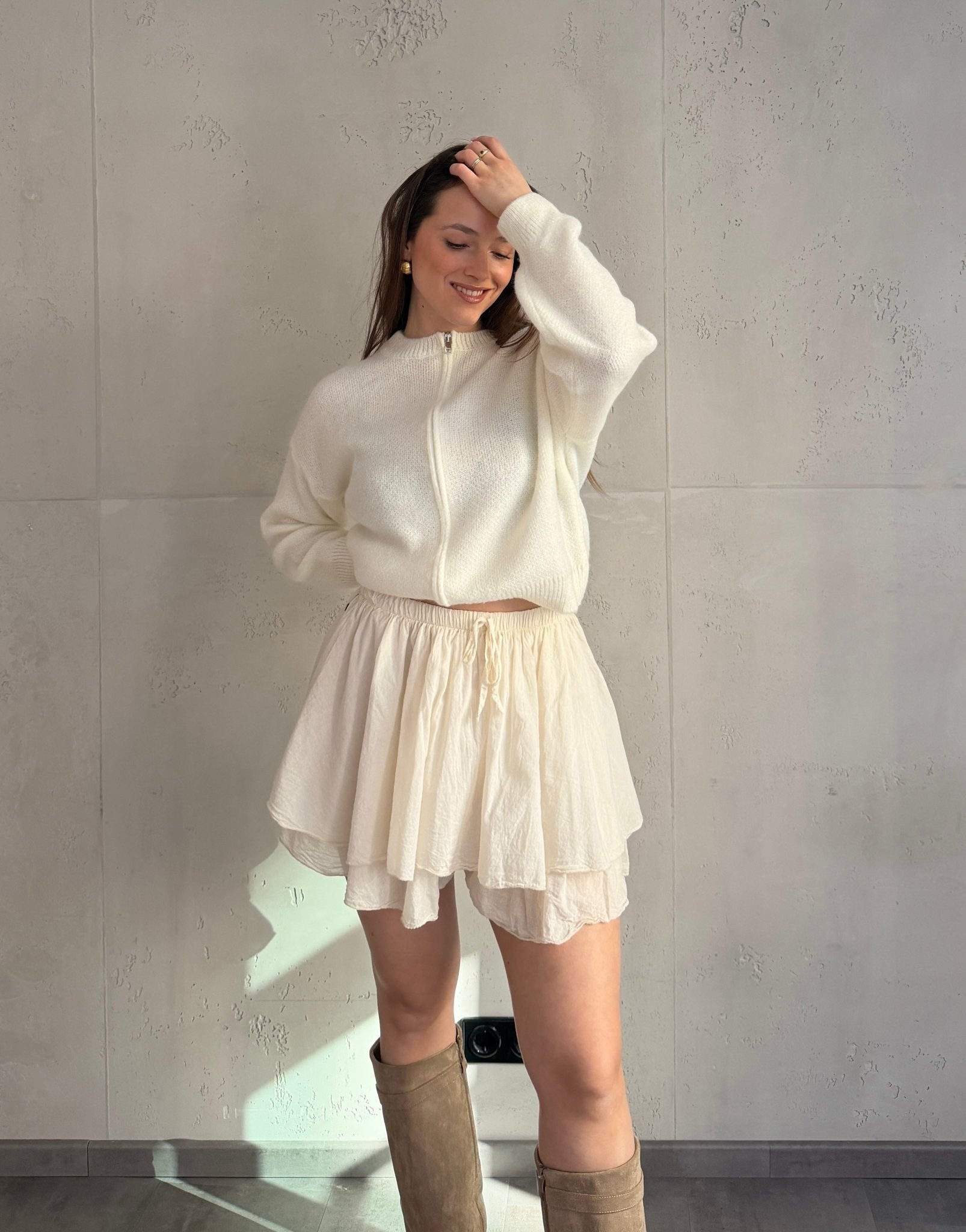 Baumwoll - Minirock mit Shorts (Skort) im Rüschenlook - Switch - Fashion