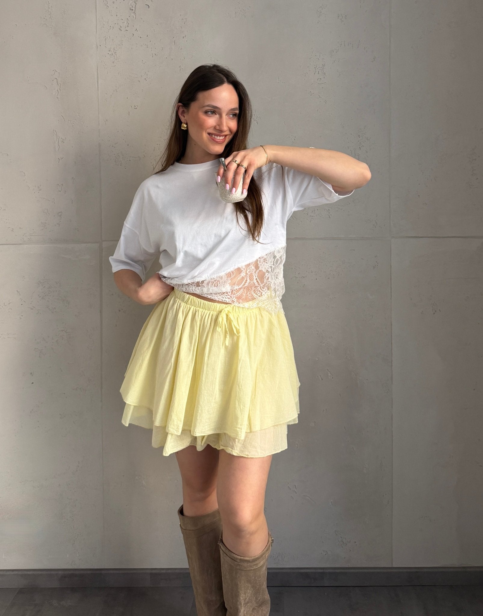 Baumwoll - Minirock mit Shorts (Skort) im Rüschenlook - Switch - Fashion